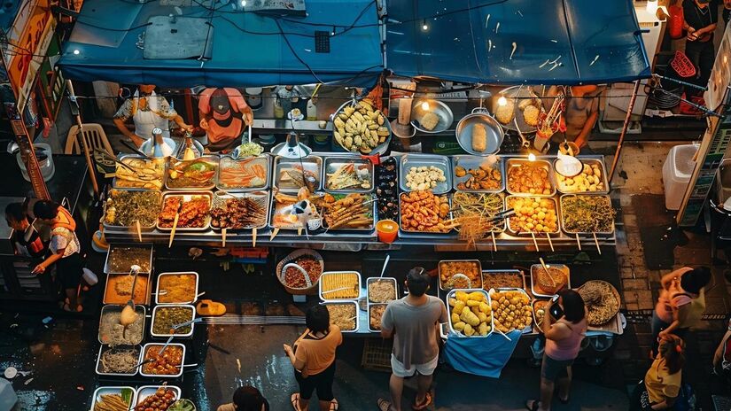 Mercado do Trilho em Bangkok, na Tailândia, oferece variedade culinária para turistas.

/Foto: Divulgação
