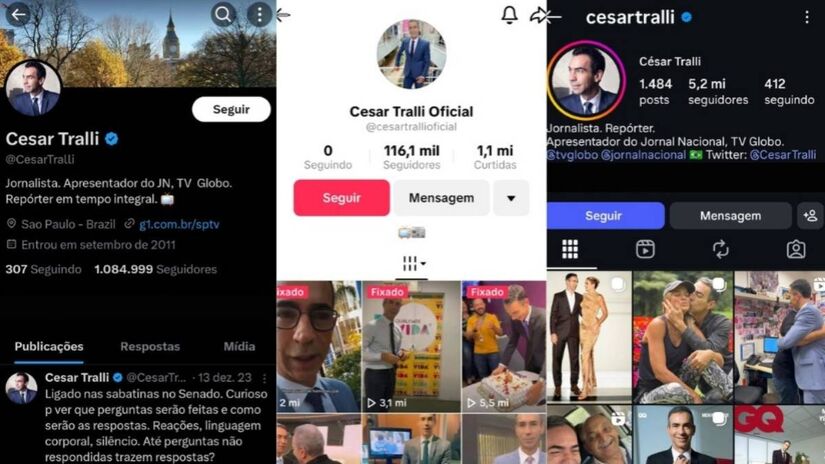 César Tralli mostra os bastidores do Jornal Nacional em posts diários no Instagram e reforça a conexão afetiva com os 5,2 milhões de seguidores que o acompanham. Foto: Arquivo pessoal