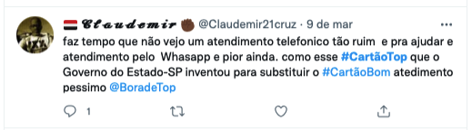 Reclamação de usuário do Cartão Top