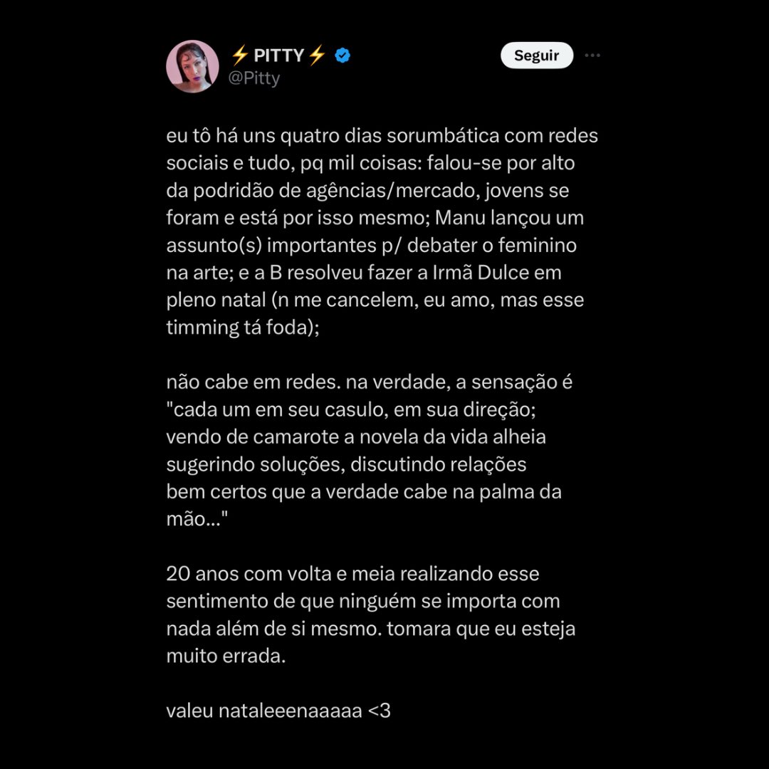 Tweet da cantora Pitty