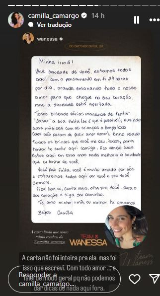 Carta da irmã de Wanessa Camargo