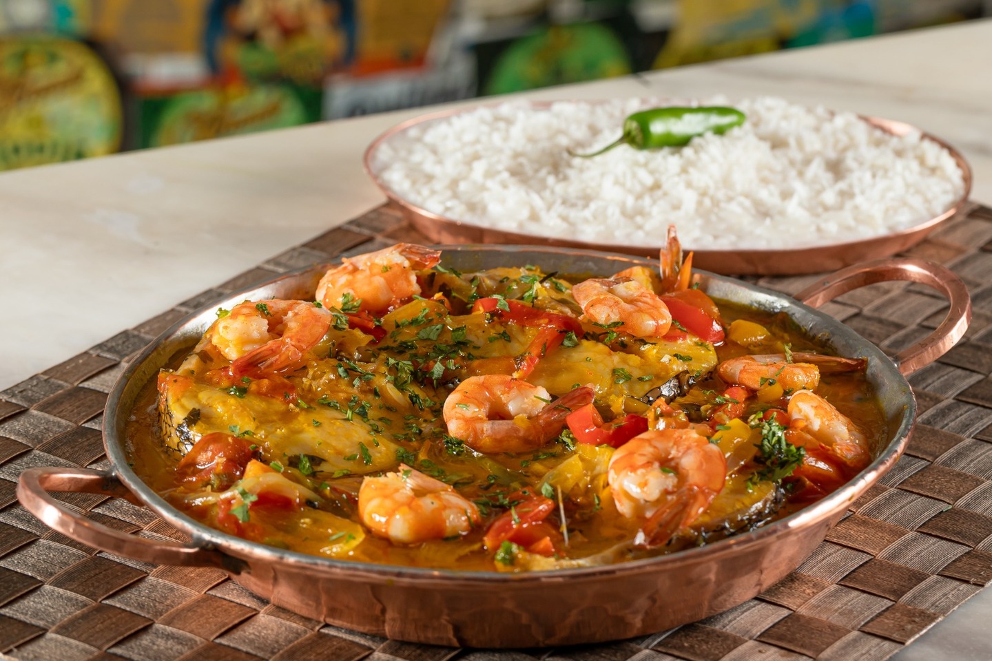 Moqueca de peixe branco com arroz cremoso de coco