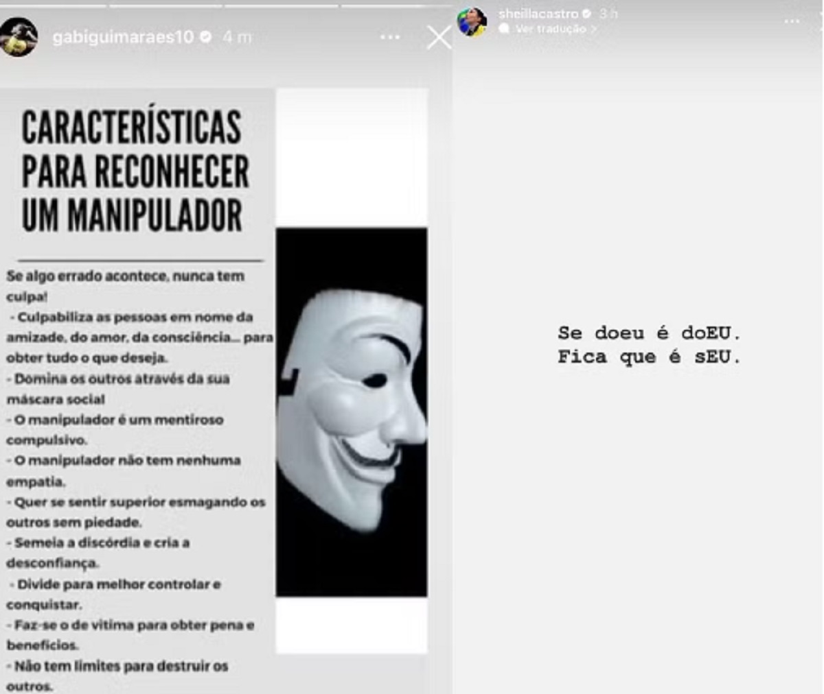 Trocas de indiretas entre Gabi e Sheilla no Instagram