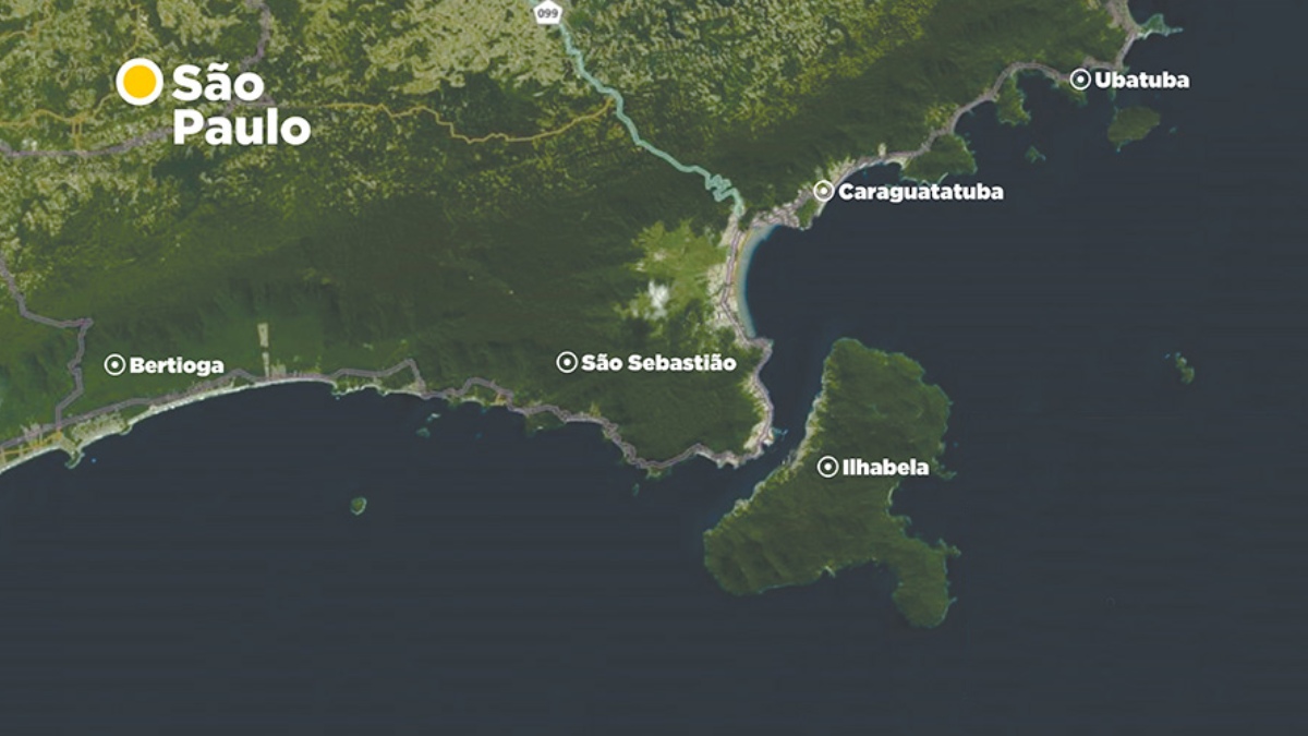 Mapa do litoral norte de São Paulo