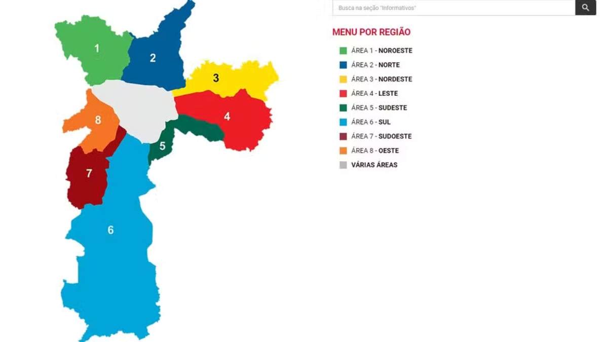 Mapa das diferentes cores de ônibus da cidade 