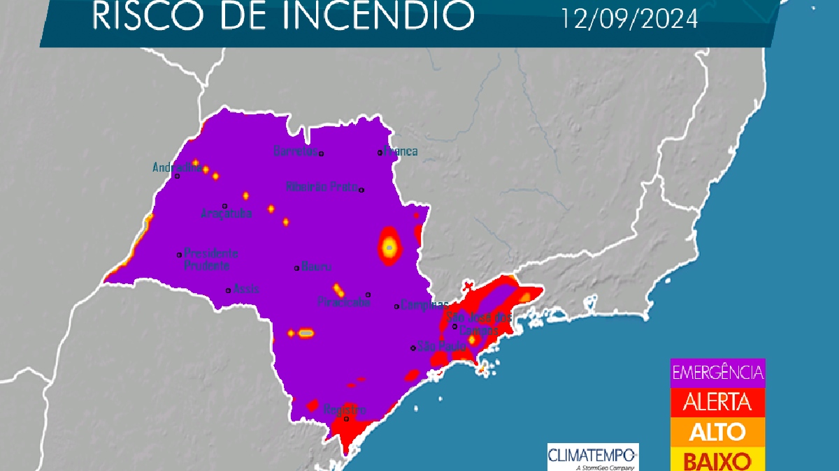 Mapa dos riscos de incêndio em São Paulo