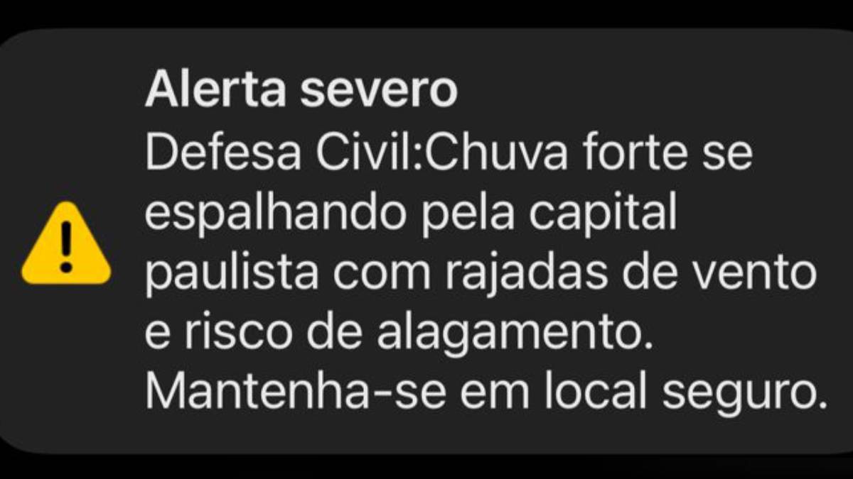 Alerta enviado pela Defesa Civil para celulares de São Paulo