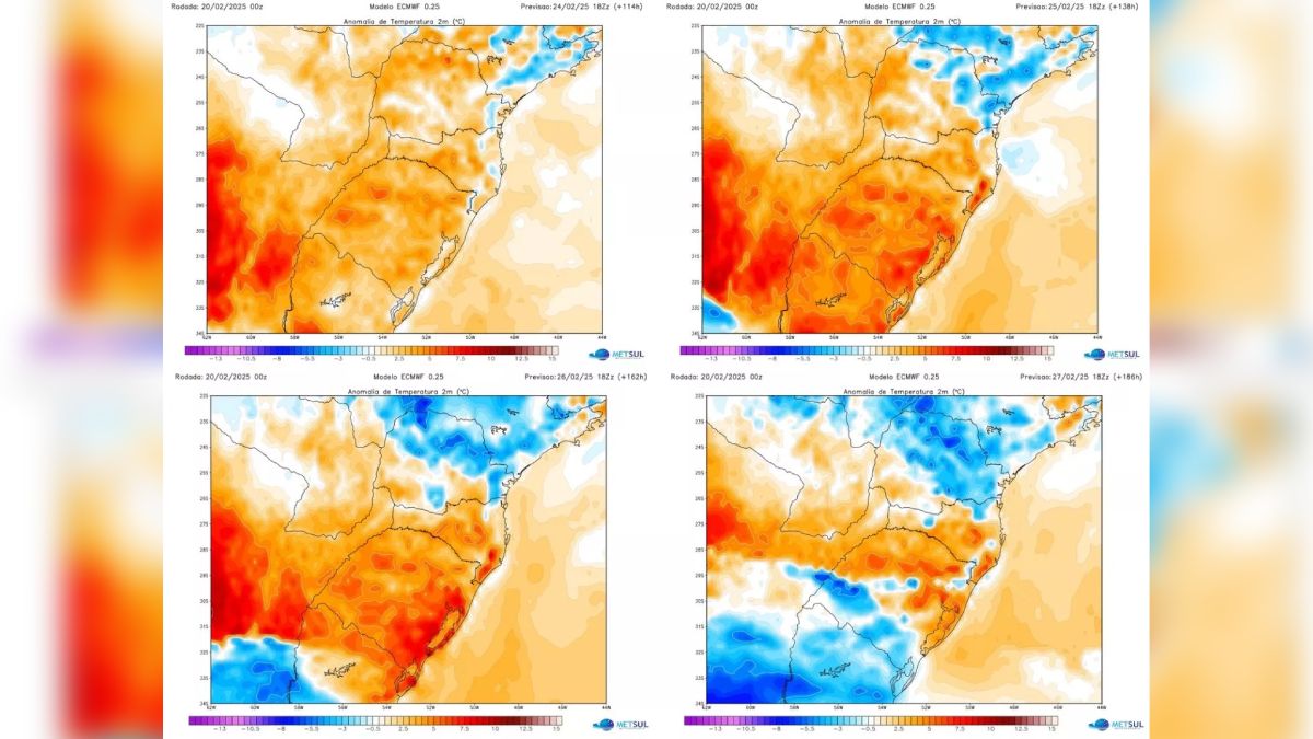 Mapas da MetSul Meteorologia mostram anomalias de temperatura