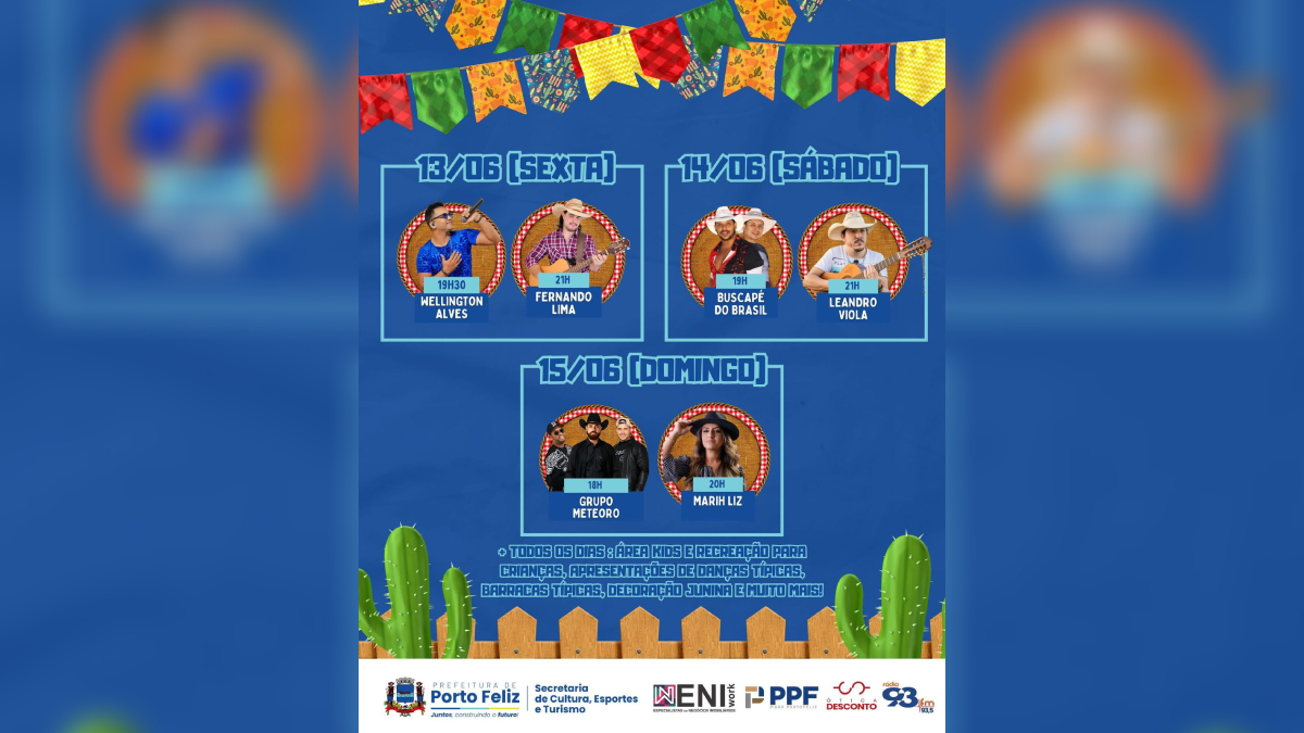 Atrações festa junina Porto Feliz