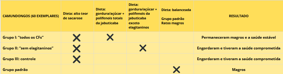 Resultados da pesquisa feita em laboratório