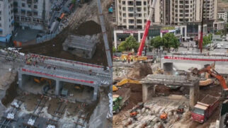 Técnica usada na China permitiu remover uma ponte antiga e instalar um novo viaduto em poucas horas Reprodução: X