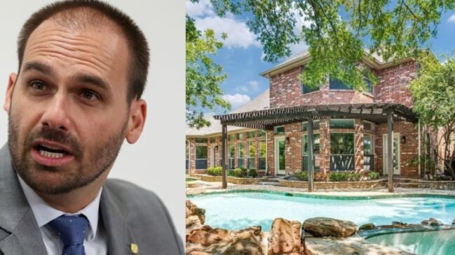 Vista da fachada da mansão em que vive Eduardo Bolsonaro, nos EUA