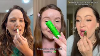 Sucesso nos anos 90, o batom verde que se transforma em tons de rosa reaparece em 2026 (Foto: Reprodução TikTok)