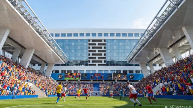 Projeto quer instalar até um estádio de futebol no navio (Foto: Divulgação/Tangram 3DS)