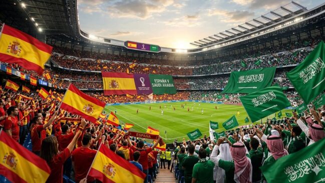 Imagem gerada por IA para ilustrar o jogo entre Espanha e Arábia Saudita, válida pela segunda rodada da fase de Grupos da Copa do Mundo 2026