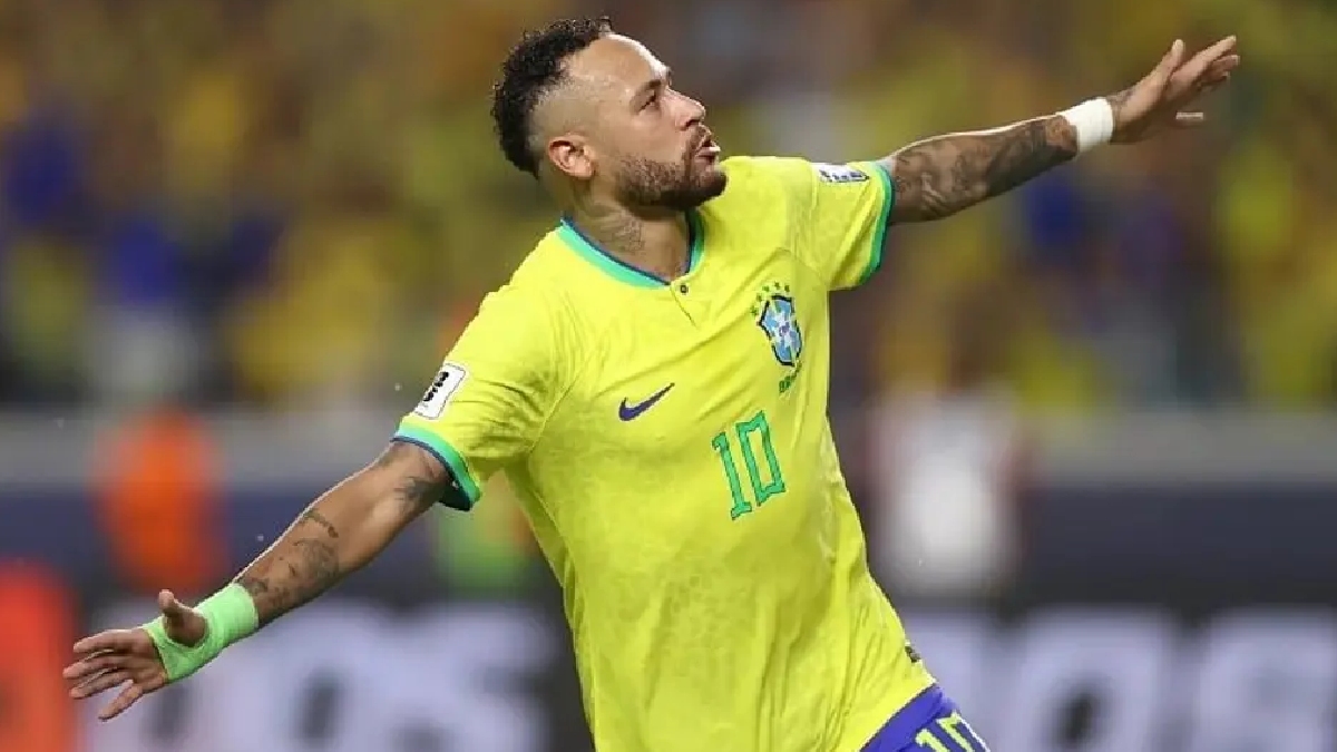 Neymar Jr. comemorando um gol pela Seleção Brasileira