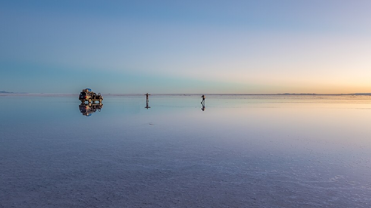 Salar de Uyuni, maior deserto de sal, na Bolívia