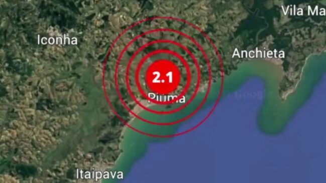 Mapa indica tremor de magnitude 2,1 na região de Piúma, no Espírito Santo, próximo a Iconha e Anchieta