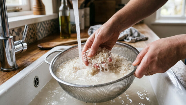 Lavar o arroz pode deixar os grãos mais soltos, mas o hábito nem sempre é necessário (Foto: Imagem gerada por IA)