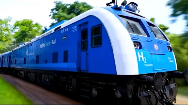 Primeiro trem de passageiros movido a hidrogênio da Índia tem 10 carros e foi colocado em operação no estado de Haryana (Foto: Reprodução/Youtube/@olhardigital)