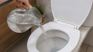 Despejar água quente no vaso sanitário pode facilitar a limpeza, mas a temperatura exige cuidado para evitar danos à porcelana (Foto: Imagem gerada por IA)