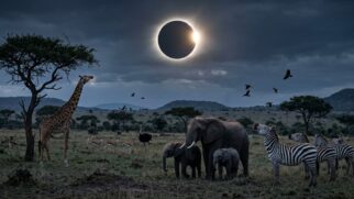 Saiba como os animais se comportam quando acontece um eclipse solar. (Foto: Reprodução IA)