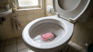 Colocar sabonete em barra no vaso sanitário pode parecer uma boa ideia, mas se atente para riscos ao encanamento (Foto: Imagem gerada por IA)