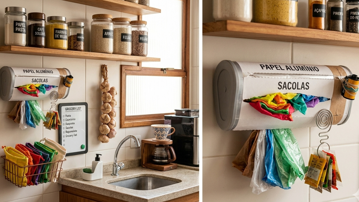 Com criatividade, um simples tubo de papelão se transforma em um organizador prático e sustentável (Foto: Imagem gerada por IA)