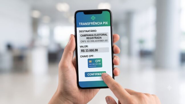 Operação pelo celular deve seguir critérios do TSE para garantir a transparência do repasse. Ilustração/IA/Gazeta de S.Paulo