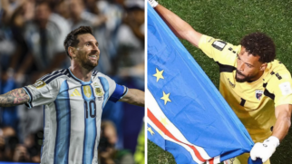 Montagem com as imagens de Messi, da Argentina, e Vozinha, de Cabo Verde