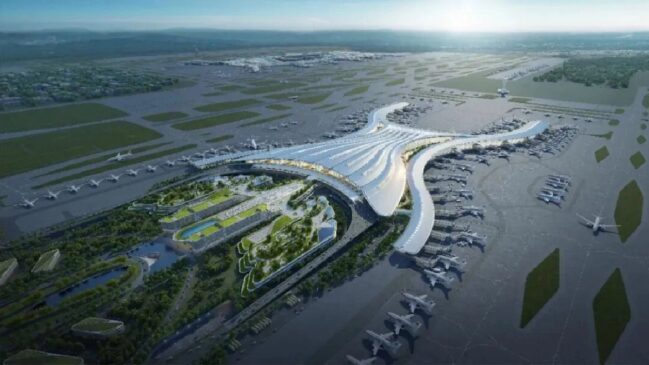 A arquitetura do Aeroporto Internacional de Guangzhou Baiyun se inspira em movimentos da natureza (Foto: Divulgação)