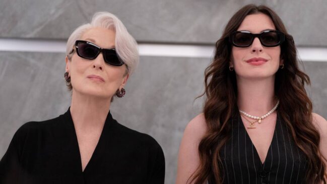 Cena do filme O Diabo Veste Prada 2 com as atrizes Anne Hathaway e Meryl Streep