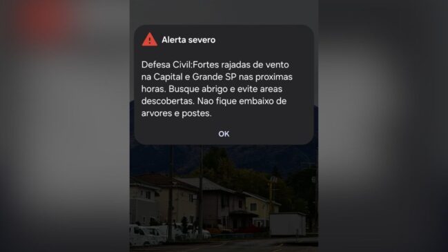 A Defesa Civil emitiu um alerta para rajadas de vento severas/Divulgação/Defesa Civil