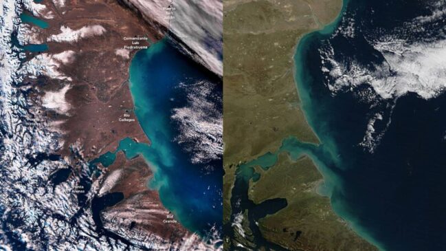 A onda de frio extremo transformou a Patagônia em um cenário coberto por gelo, com temperaturas que chegaram a -25°C (Foto: NASA)