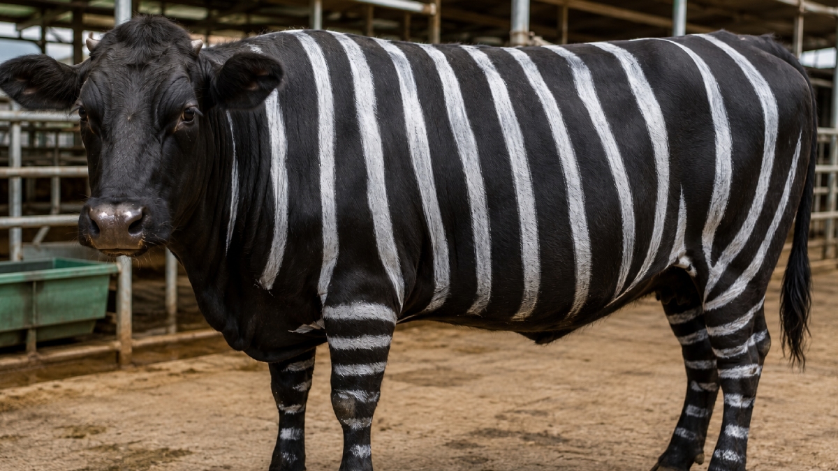 Vaca preta com listras brancas