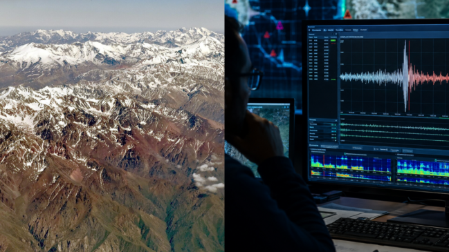 Imagem de satélite mostra Santiago, Quilpué e a Cordilheira dos Andes no centro do Chile, região onde pesquisadores investigam os pequenos movimentos que continuam deformando a precordilheira (Imagem: Reprodução/USGS)
