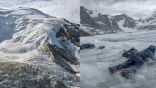 O degelo pode expor corpos e equipamentos preservados durante décadas em regiões glaciais (Montagem: fotografia de arquivo e ilustração gerada por IA)