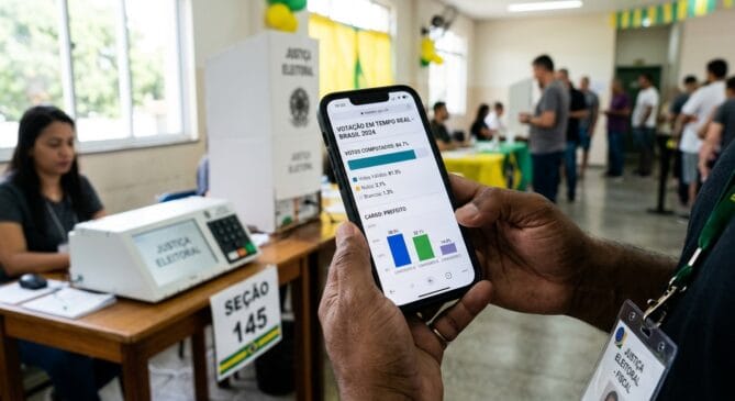 Sistemas da Justiça Eleitoral disponibilizam dados da contagem de votos em tempo real para todo o país (Foto: Ilustração, IA)