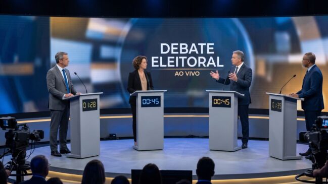 Regras rigorosas, corte de microfone e direito de resposta: saiba como são organizados os debates na TV e o que a legislação exige das emissoras e partidos para as Eleições 2026 / Ilustração por IA/Gazeta de SP