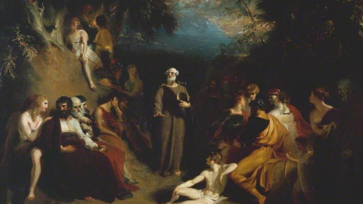Antes dos livros, a poesia homérica era recitada. Thomas Lawrence imaginou Homero declamando seus versos diante de uma plateia em 1790. (Foto: Thomas Lawrence / Tate / Wikimedia Commons)
