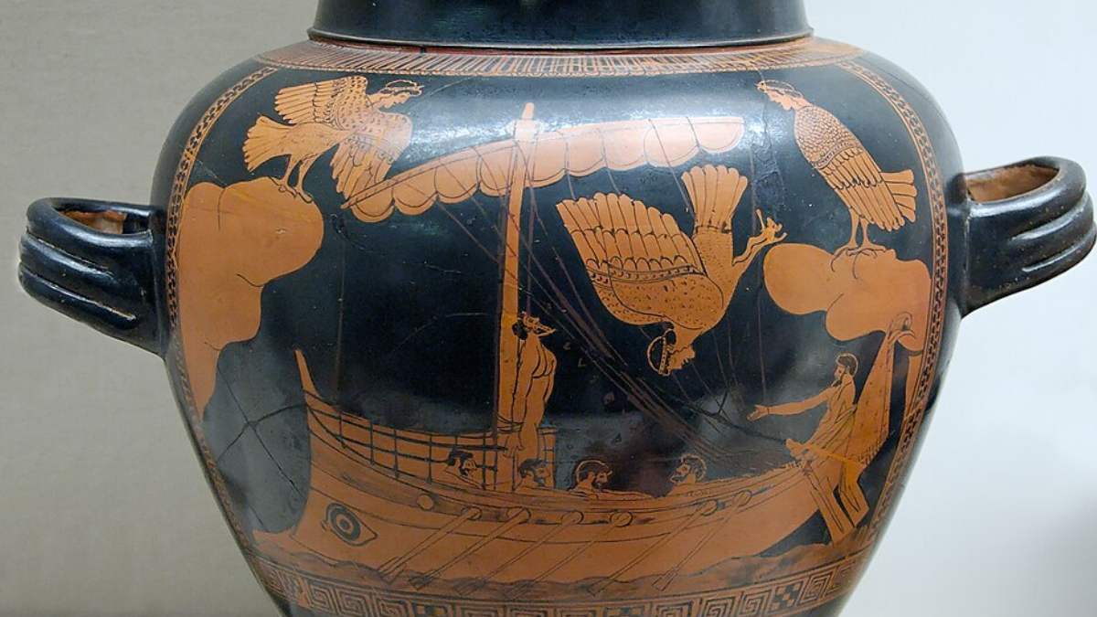 Odisseu amarrado ao mastro diante das sereias virou uma das cenas mais famosas da literatura e já aparecia na arte grega por volta de 480 a.C. (Foto: Jastrow / Wikimedia Commons)