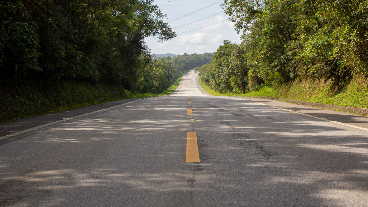A sinalização amarela no asfalto ajuda a separar veículos que trafegam em sentidos opostos nas rodovias (Foto: Roberto Polo/ Pexels)