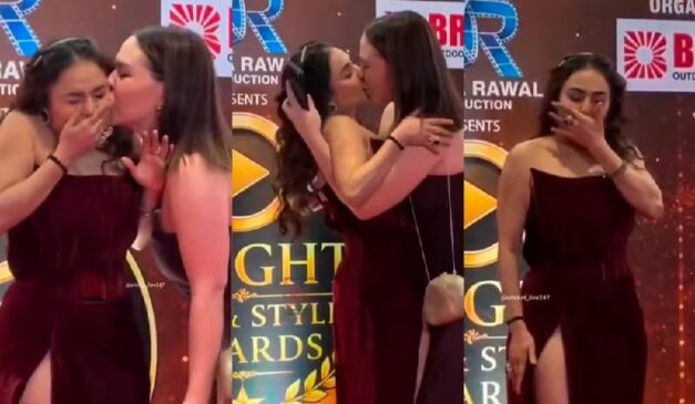 Atriz indiana Nikita Rawal é beijada à força por fã durante evento /Reprodução/X
