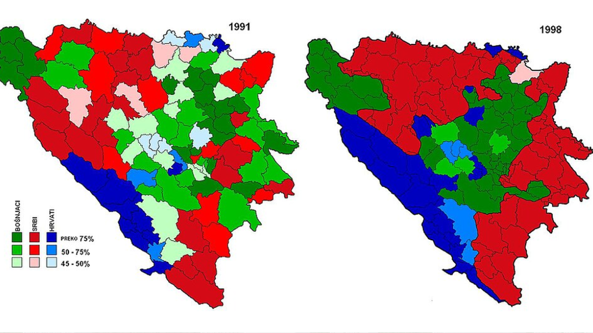 Sarajevo era apenas uma frente da Guerra da Bósnia. O conflito de 1992 a 1995 envolveu forças bósnias, sérvio-bósnias e croatas e foi marcado por disputas territoriais, limpeza étnica e deslocamentos em massa (Imagem: Praxis Icosahedron / Wikimedia Commons)