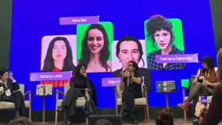 Debate Entre palavras e silêncios aproximou literatura, profissão e experiências femininas em conversa acompanhada pelo público da Bienal (Foto: Helena Merencio/Gazeta de São Paulo)