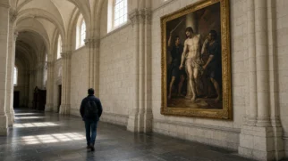Ala direita da catedral Saint-Louis em La Rochelle com grande pintura emoldurada