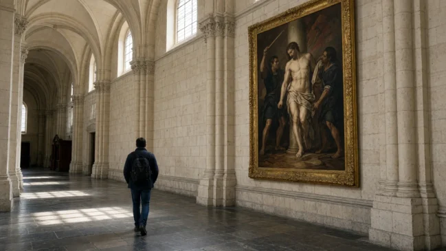 Ala direita da catedral Saint-Louis em La Rochelle com grande pintura emoldurada