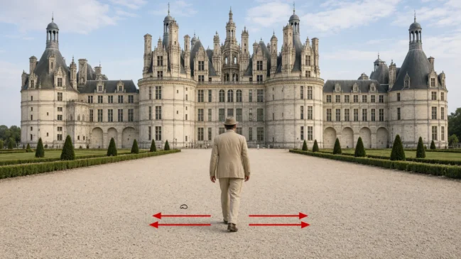 Fachada e torres do castelo de Chambord no Vale do Loire, na França