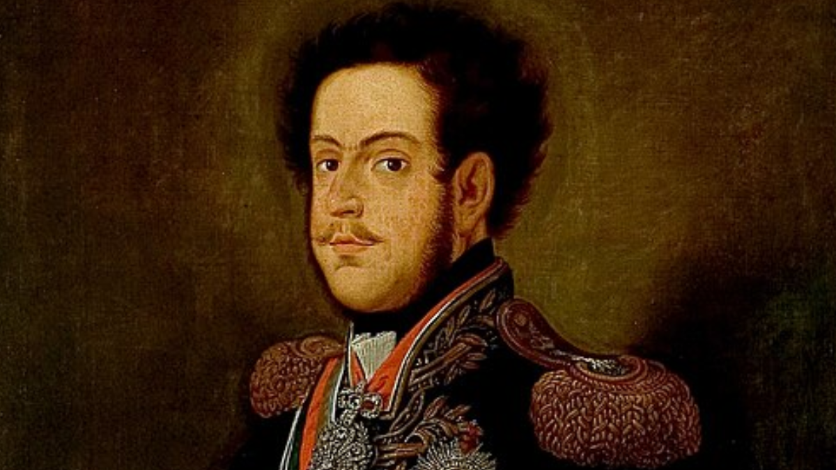 Retrato de D. Pedro I produzido em 1822 contrasta com os relatos de uma viagem cansativa desde Santos (Foto: Henrique José da Silva / Museu Imperial)