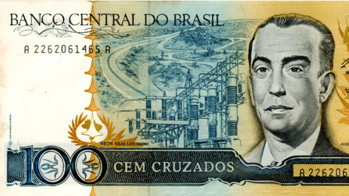 Variante da cédula de Juscelino Kubitschek sem carimbo de conversão possui apenas 60 exemplares registrados (Foto: Banco Central)